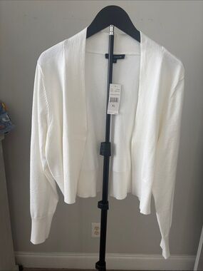 White Open-Front Women's Cardigan Sweater - XL